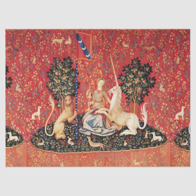LADY AND UNICORN Lion,Fantasy Flowers,Animals Tissue Paper (Front)
