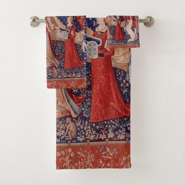 Lady and Unicorn Medieval Tapestry Desire Bath Towel Set (Insitu)