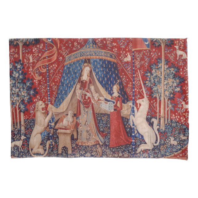 Lady and Unicorn Medieval Tapestry Desire Pillowcase (Front)
