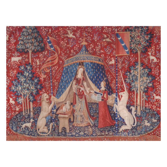 Lady and Unicorn Medieval Tapestry Desire Tablecloth (Front (Horizontal))