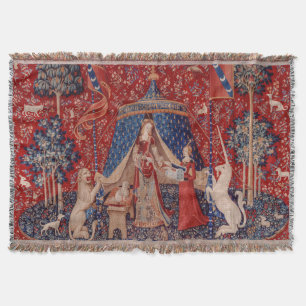 Lady and Unicorn Medieval Tapestry Desire Throw Blanket