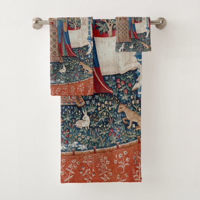 Lady and Unicorn Medieval Tapestry Hearing Bath Towel Set (Insitu)