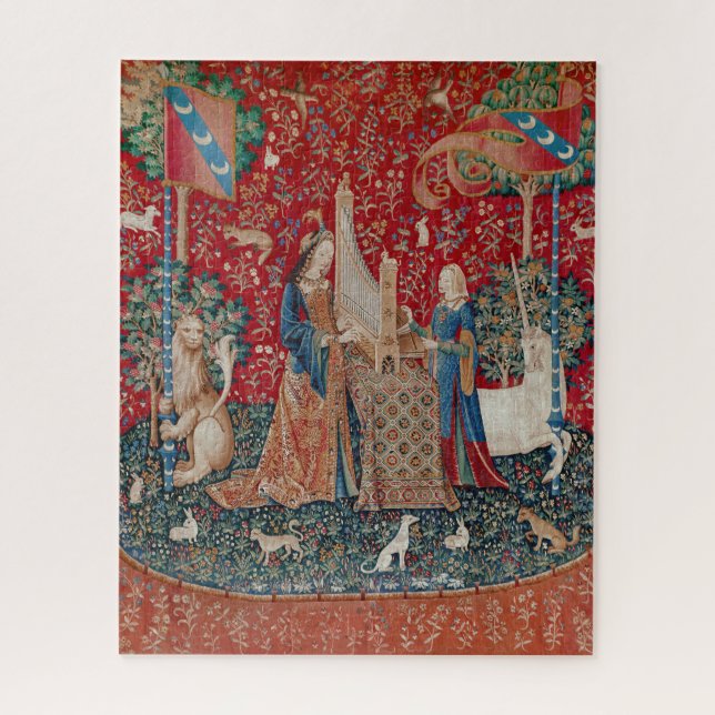 Lady and Unicorn Medieval Tapestry Hearing Jigsaw Puzzle (Vertical)