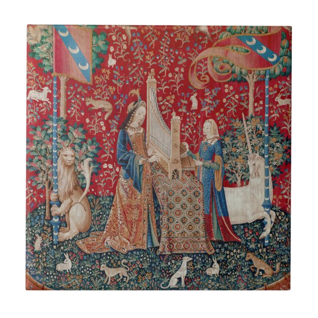 Lady and Unicorn Medieval Tapestry Hearing Tile (Front)