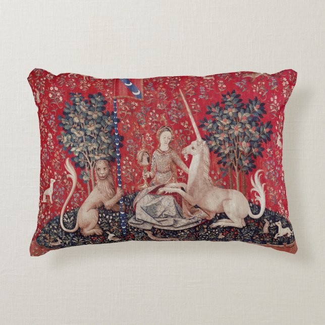 Lady and Unicorn Medieval Tapestry Sight Accent Pillow (Front)