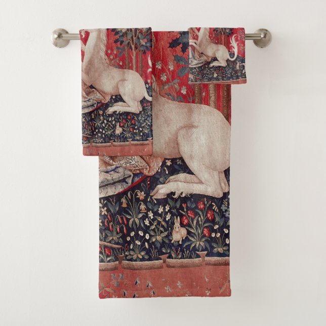 Lady and Unicorn Medieval Tapestry Sight Bath Towel Set (Insitu)