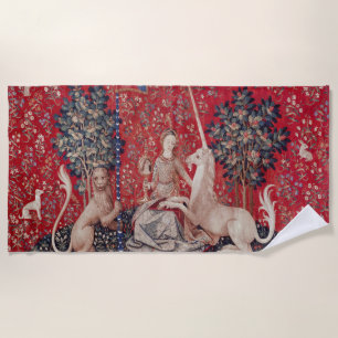 Lady and Unicorn Medieval Tapestry Sight Beach Towel