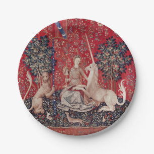 Lady and Unicorn Medieval Tapestry Sight Paper Plate