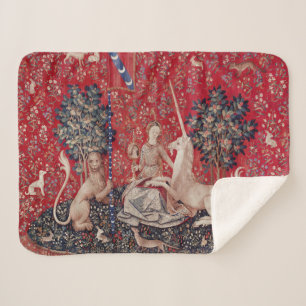 Lady and Unicorn Medieval Tapestry Sight Sherpa Blanket