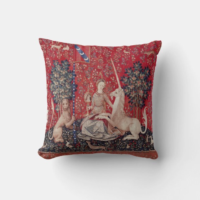 Lady and Unicorn Medieval Tapestry Sight Throw Pillow (Front)