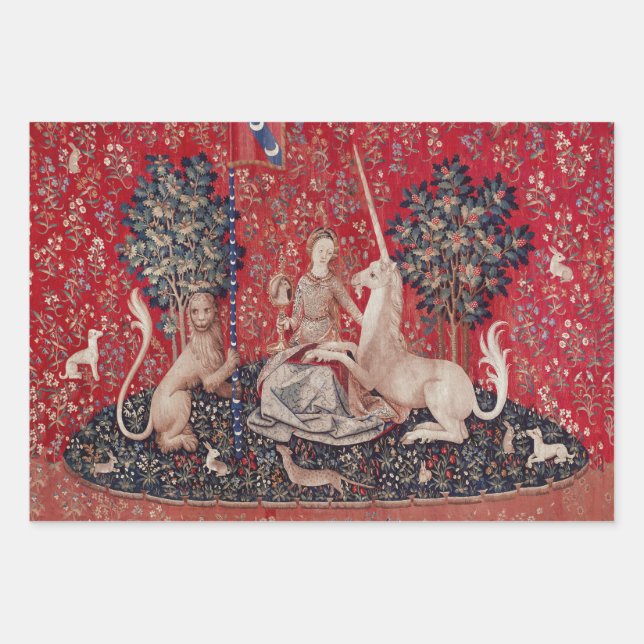 Lady and Unicorn Medieval Tapestry Sight Wrapping Paper Sheet (Front)