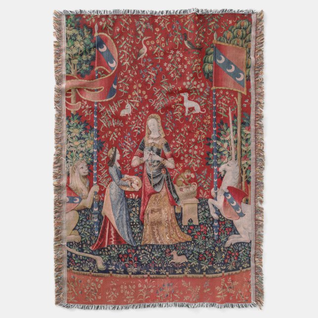 Lady and Unicorn Medieval Tapestry Smell Throw Blanket (Front Vertical)