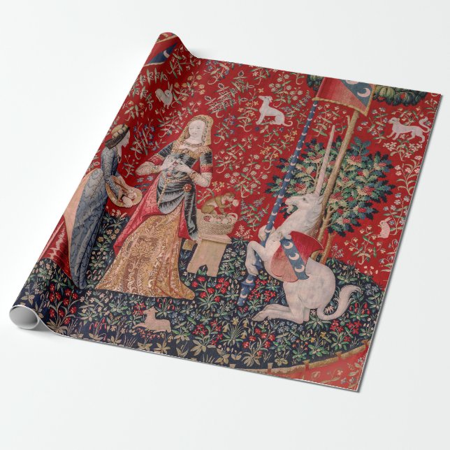 Lady and Unicorn Medieval Tapestry Smell Wrapping Paper (Unrolled)