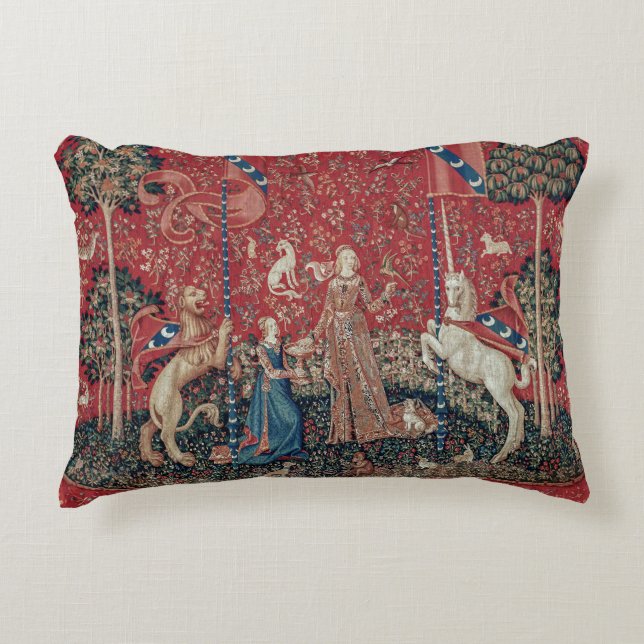 Lady and Unicorn Medieval Tapestry Taste Accent Pillow (Front)