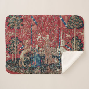 Lady and Unicorn Medieval Tapestry Taste Sherpa Blanket