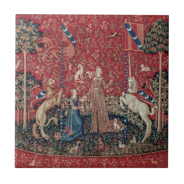 Lady and Unicorn Medieval Tapestry Taste Tile (Front)