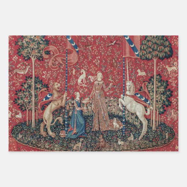 Lady and Unicorn Medieval Tapestry Taste Wrapping Paper Sheet (Front)