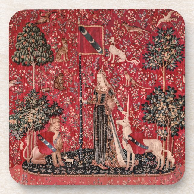 Lady and Unicorn Medieval Tapestry Touch Coaster (Front)