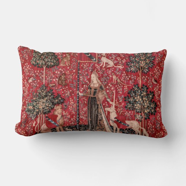 Lady and Unicorn Medieval Tapestry Touch Lumbar Pillow (Front)