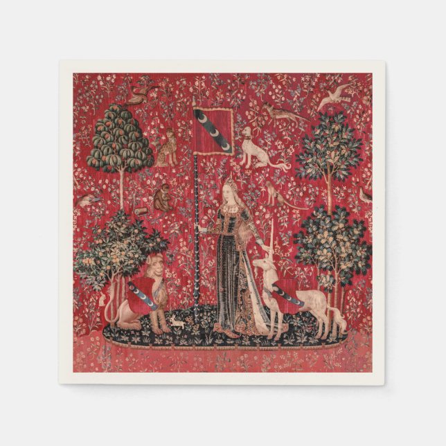 Lady and Unicorn Medieval Tapestry Touch Napkin (Front)