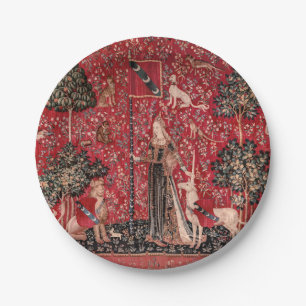 Lady and Unicorn Medieval Tapestry Touch Paper Plate