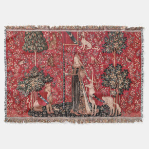 Lady and Unicorn Medieval Tapestry Touch Throw Blanket