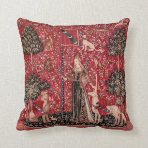 Lady and Unicorn Medieval Tapestry Touch Throw Pillow