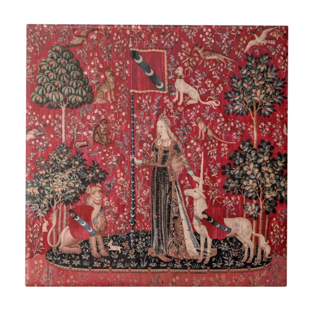 Lady and Unicorn Medieval Tapestry Touch Tile (Front)