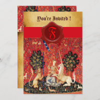 LADY AND UNICORN MONOGRAM RED WAX SEAL PARCHMENT