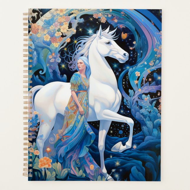 Lady and White Horse Fantasy Art Planner (Front)