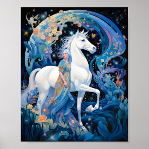 Lady and White Horse Fantasy Art Poster