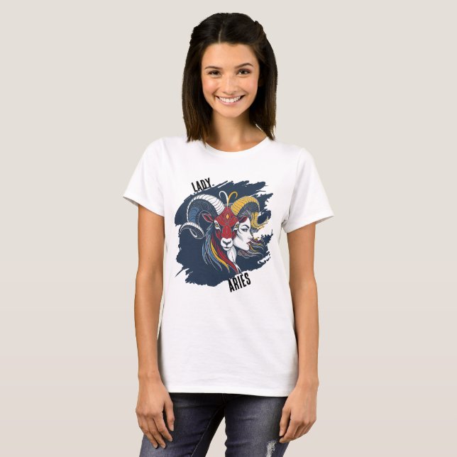 Lady Aries Beach - Zodiac Woman T-Shirt (Front Full)