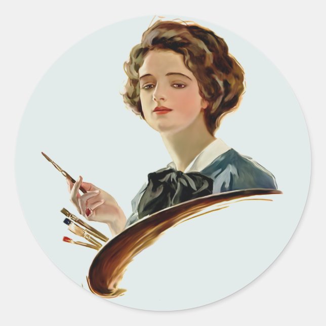 Lady Artist Classic Round Sticker (Front)
