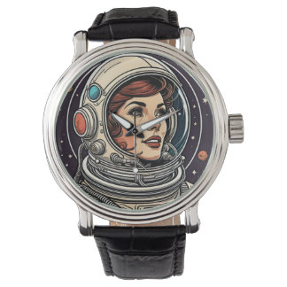 lady astronaut vintage design print watch
