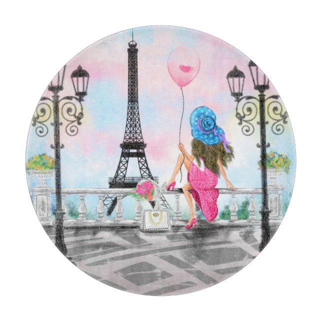 Lady avec Balloon rose Planche à découper I Love P (Devant)