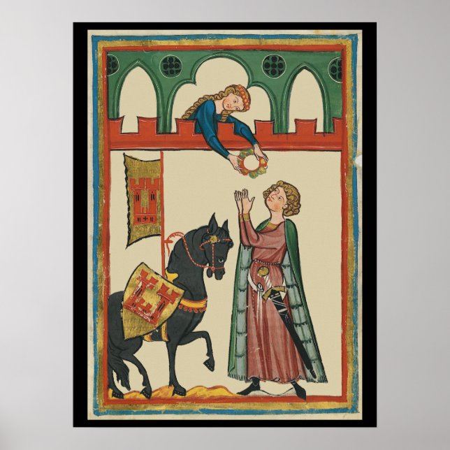 Lady Awarding Knight A Garland, 14th Century Poster (Front)