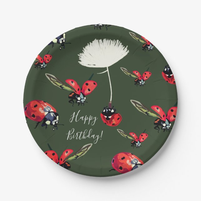 Lady birds Custom Birthday  Paper Plates (Front)