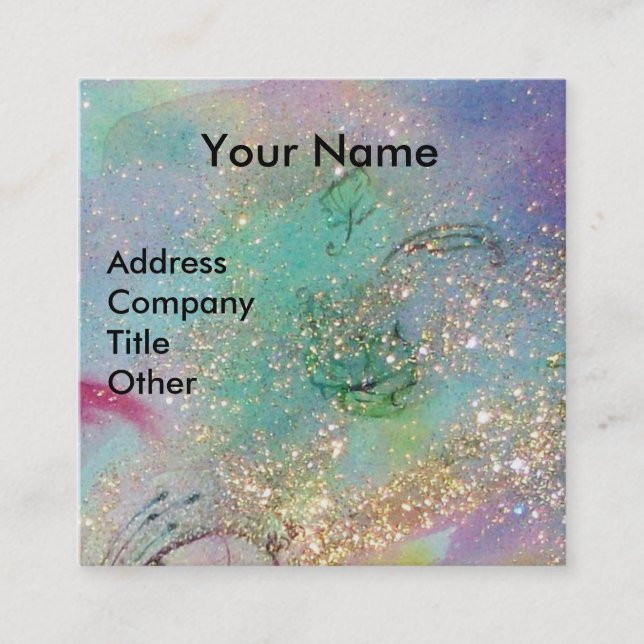 LADY BLUE MASK Beauty Makeup Artist Green Sparkles Square Business Card (Front)