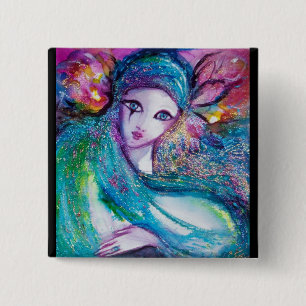 LADY BLUE MASK Venetian Masquerade Party 2 Inch Square Button