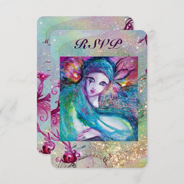 LADY BLUE MASK Venetian Wedding Masquerade Party Invitation (Front/Back)