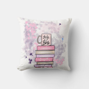 Lady Boss Books and Mug Throw Pillow