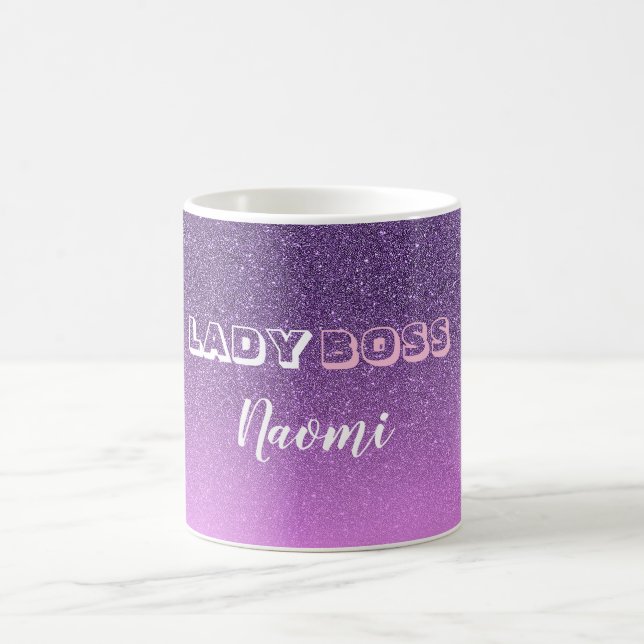 Lady Boss on pink purple glitter name Coffee Mug (Center)