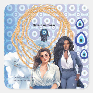 Lady Boss Turkish evil eye Square Sticker