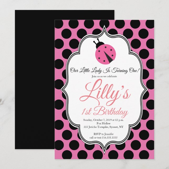 Lady Bug 1st Birthday Invitation (Front/Back)