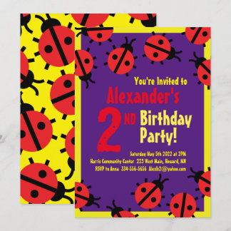 Lady Bug Animal Kid's Birthday Party Invitations
