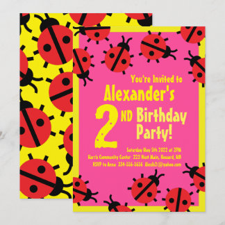 Lady Bug Animal Kid's Birthday Party Invitations