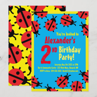 Lady Bug Animal Kid's Birthday Party Invitations