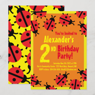 Lady Bug Animal Kid's Birthday Party Invitations