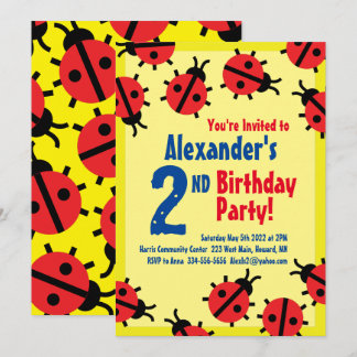 Lady Bug Animal Kid's Birthday Party Invitations