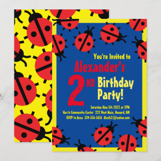 Lady Bug Animal Kid's Birthday Party Invitations